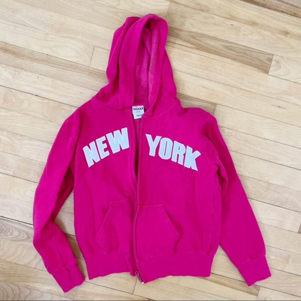 New York Pink Hooded Zipped Sweatshirt - Size 10/12